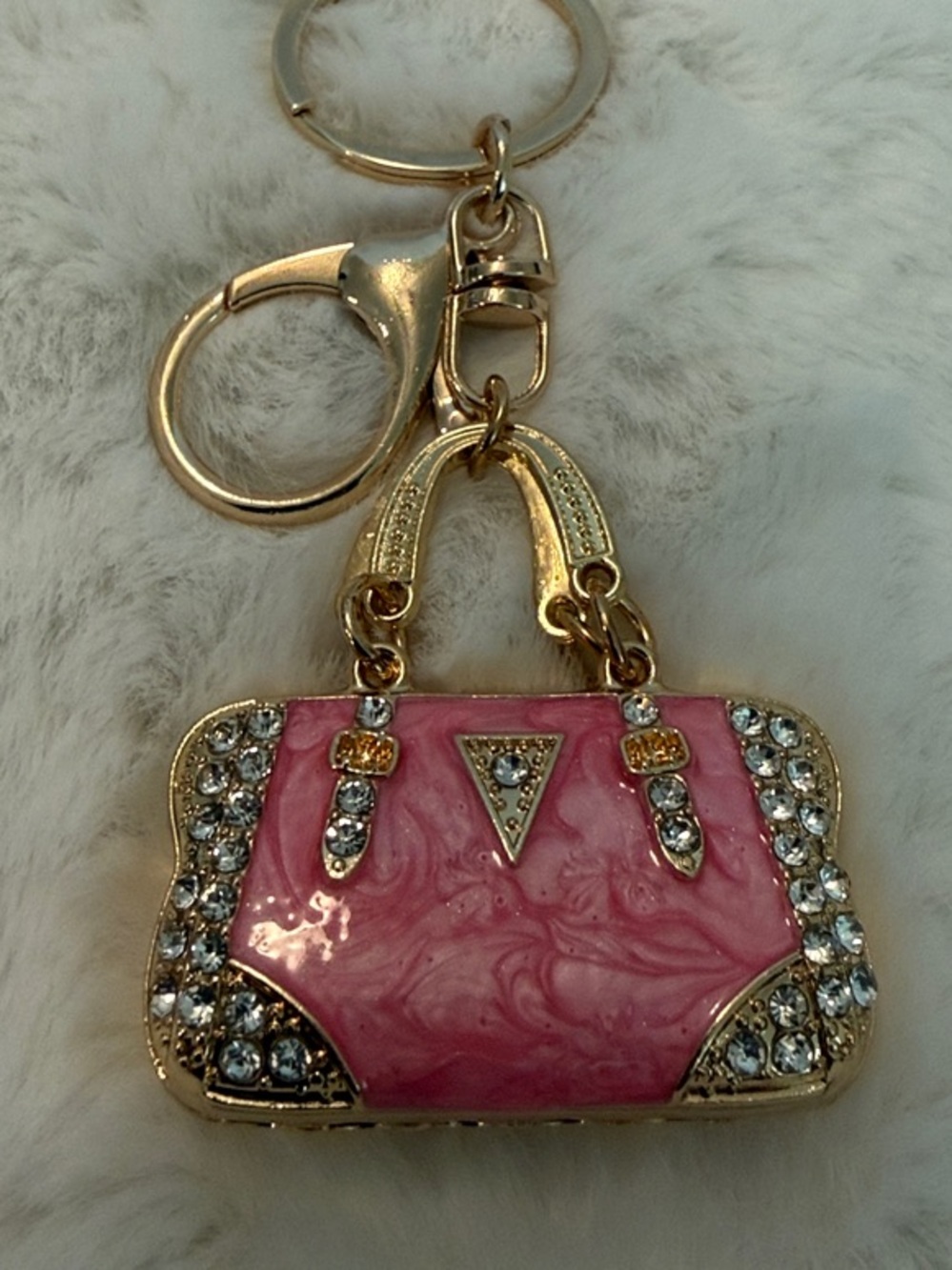 NWOT Gold-Tone Pink Rhinestone Handbag Keychain
